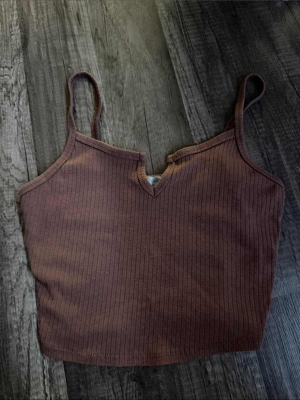 Bozzolo Ribbed V-Neck Spaghetti Strap Crop Top - Brown
